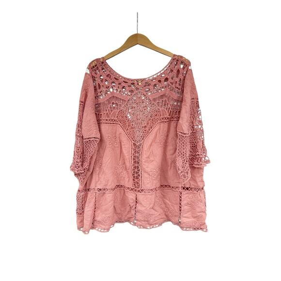 Democracy Corral Pink Crochet Beach Layering Top Boho Vacation Cotton Womens 3XL - Picture 3 of 6